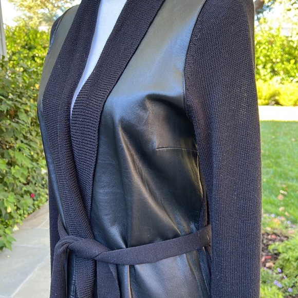Genuine Leather & Wool Belted Cardigan Jacket - Picture 4 of 11